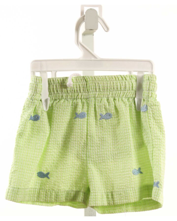 FUNTASIA TOO  LIME GREEN SEERSUCKER STRIPED EMBROIDERED SWIM TRUNKS