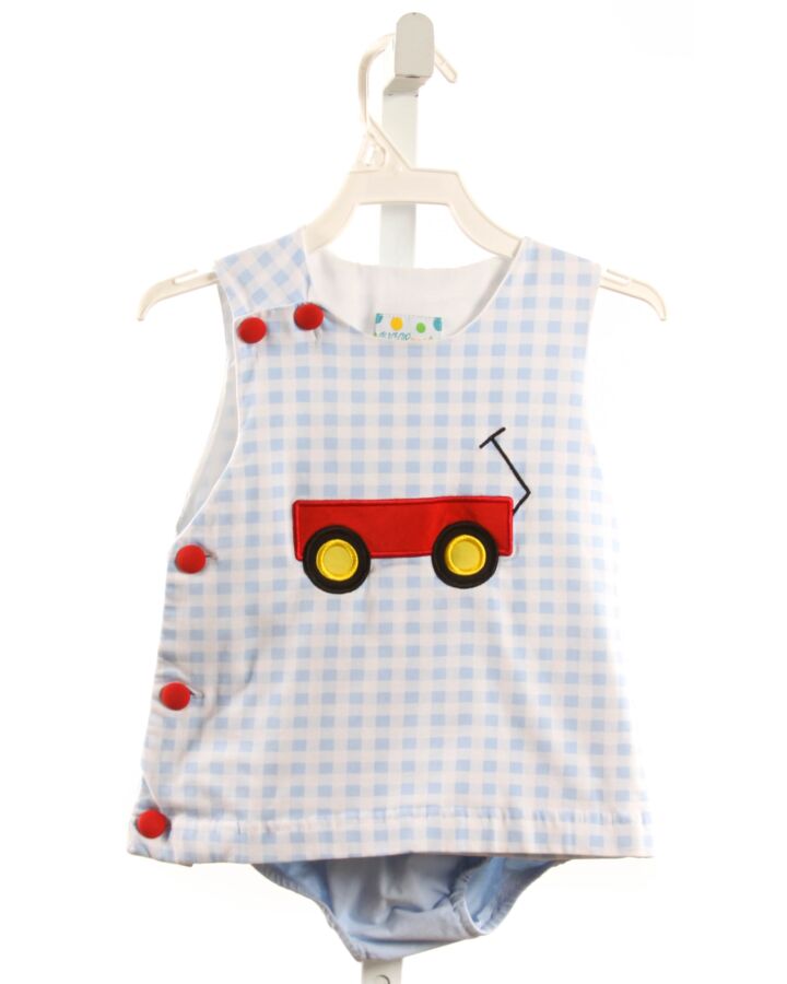 SUGAR DUMPLIN'  LT BLUE  GINGHAM APPLIQUED 2-PIECE OUTFIT