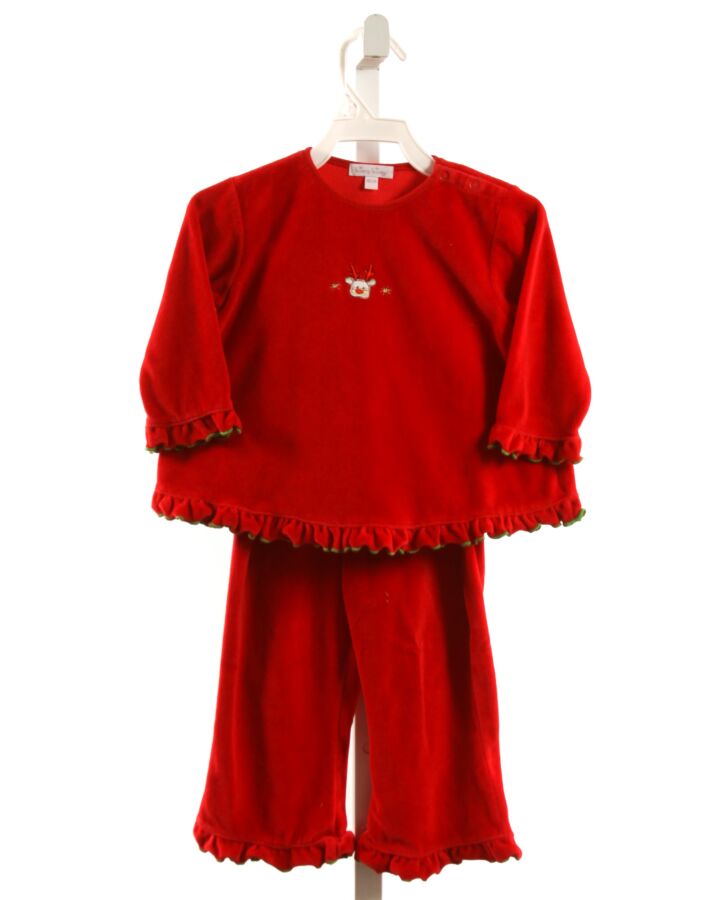 KISSY KISSY  RED VELOUR  EMBROIDERED 2-PIECE OUTFIT WITH RUFFLE