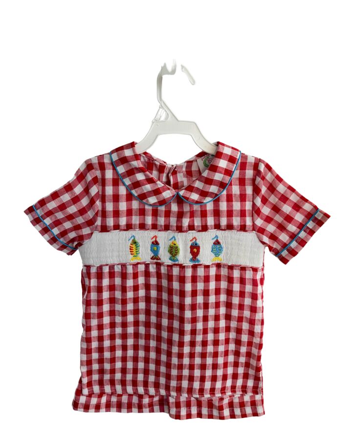 SMOCKED THREADS CECIL & LOU  RED SEERSUCKER GINGHAM SMOCKED 2-PIECE OUTFIT