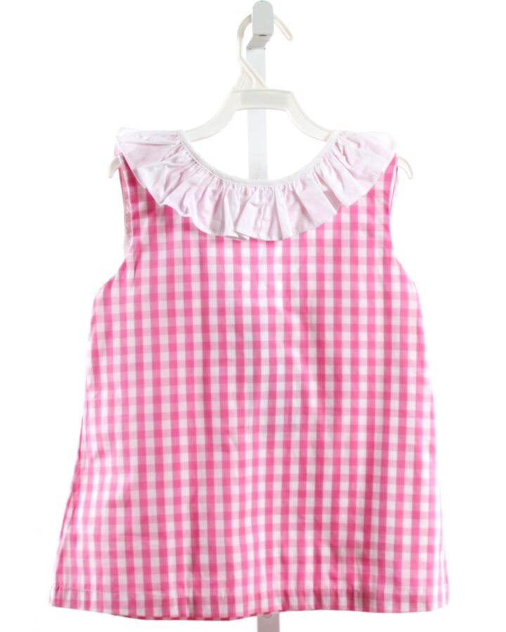 THE OAKS APPAREL   PINK  GINGHAM  SLEEVELESS SHIRT WITH RUFFLE