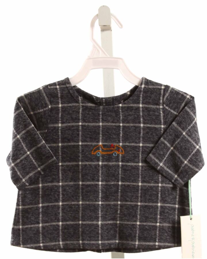 POEME & POESIE  BLUE  WINDOWPANE EMBROIDERED SHIRT-LS