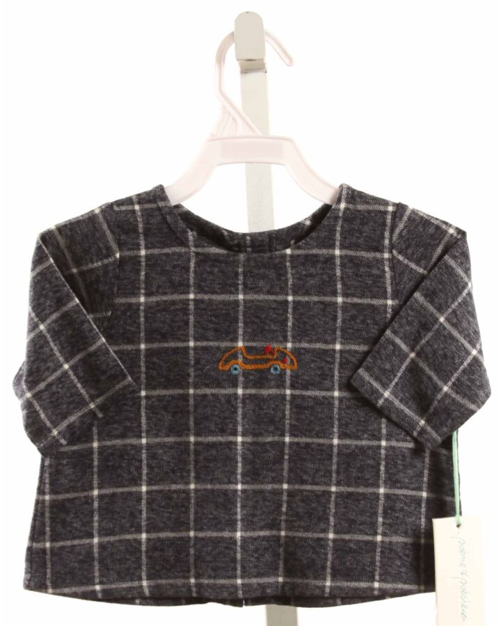 POEME & POESIE  BLUE  WINDOWPANE EMBROIDERED SHIRT-LS