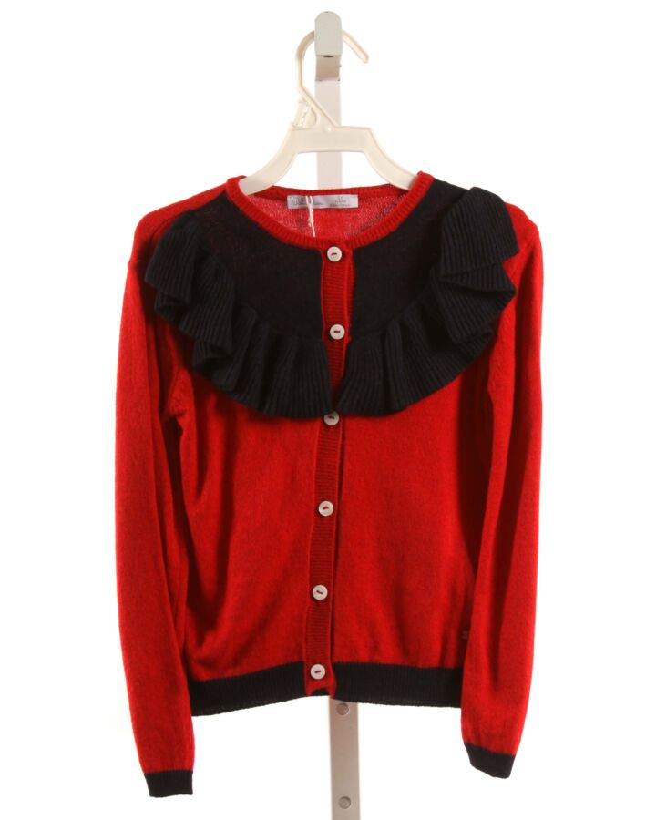 PATACHOU  RED    CARDIGAN WITH RUFFLE