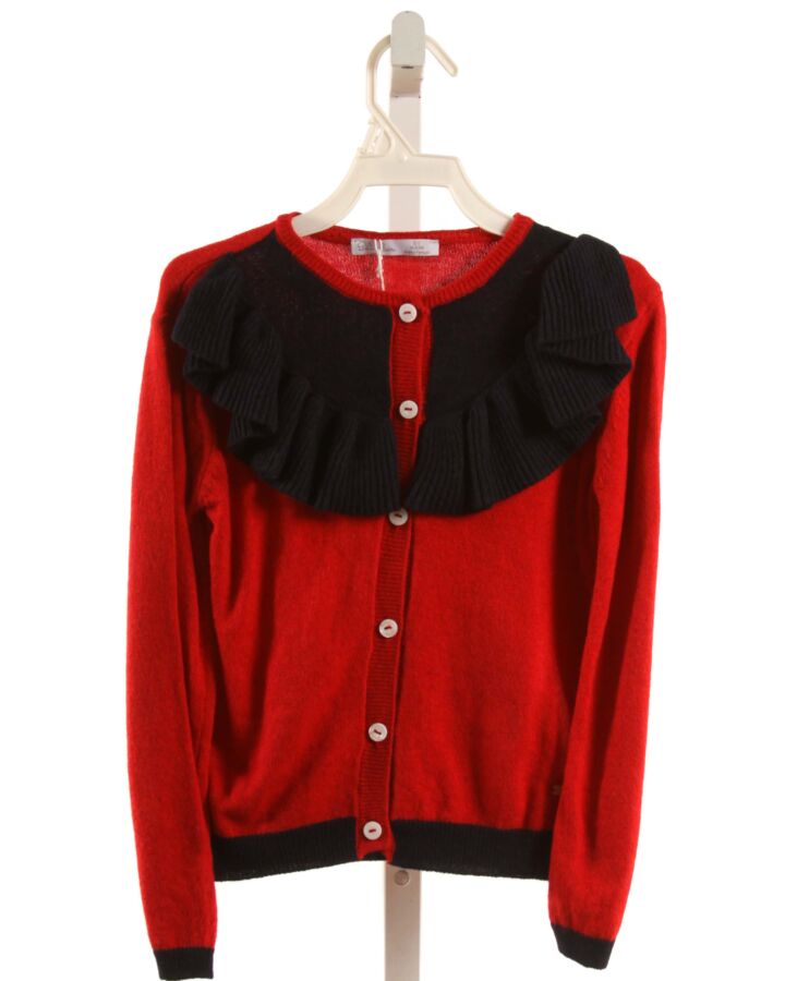 PATACHOU  RED    CARDIGAN WITH RUFFLE