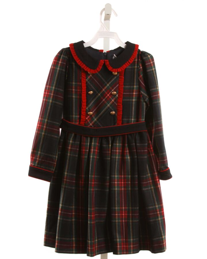 PATACHOU  FOREST GREEN  PLAID  DRESS WITH RUFFLE