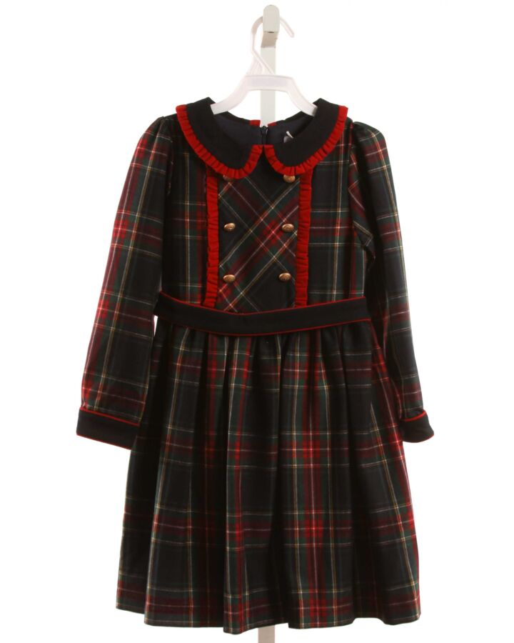 PATACHOU  FOREST GREEN  PLAID  DRESS WITH RUFFLE