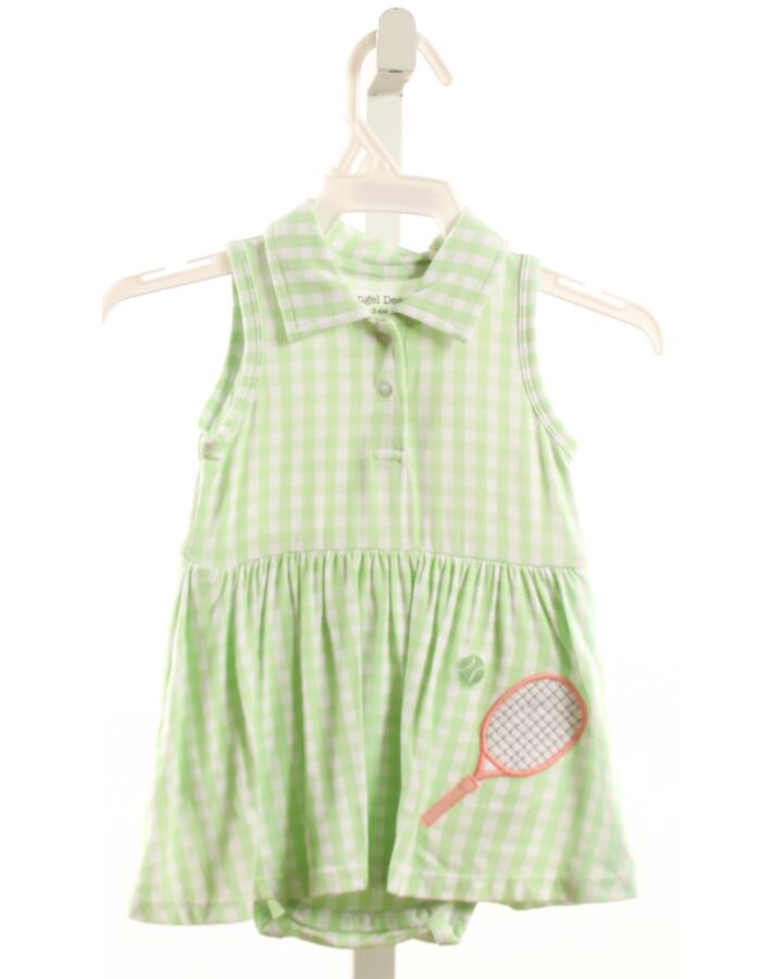 ANGEL DEAR  LT GREEN  GINGHAM APPLIQUED KNIT DRESS