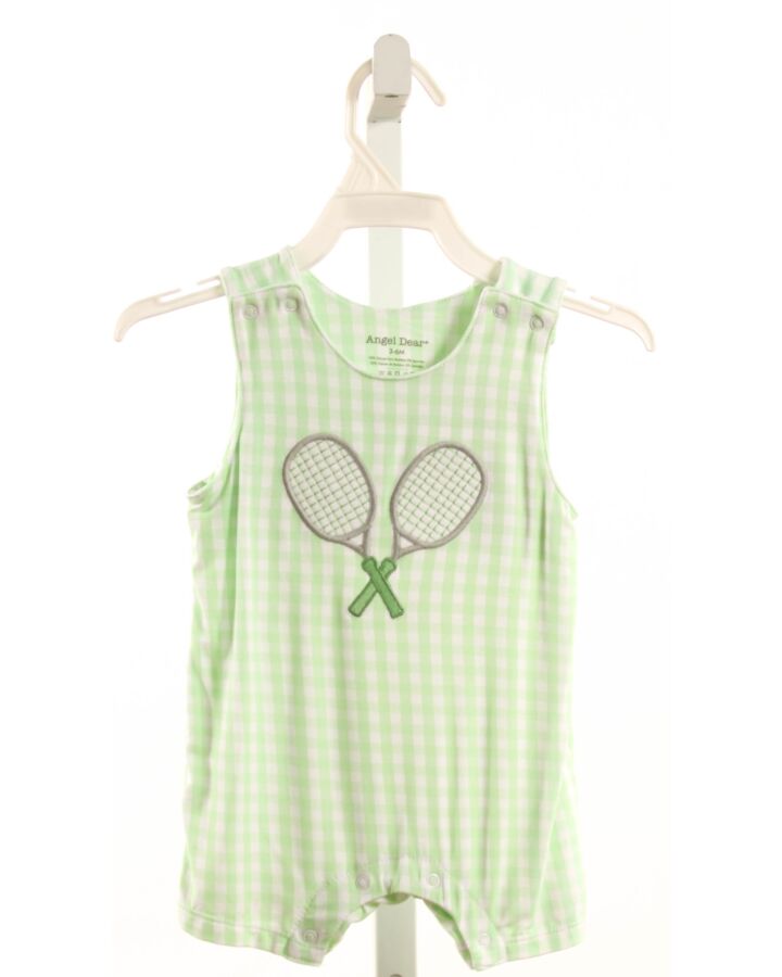 ANGEL DEAR  LT GREEN  GINGHAM APPLIQUED KNIT ROMPER