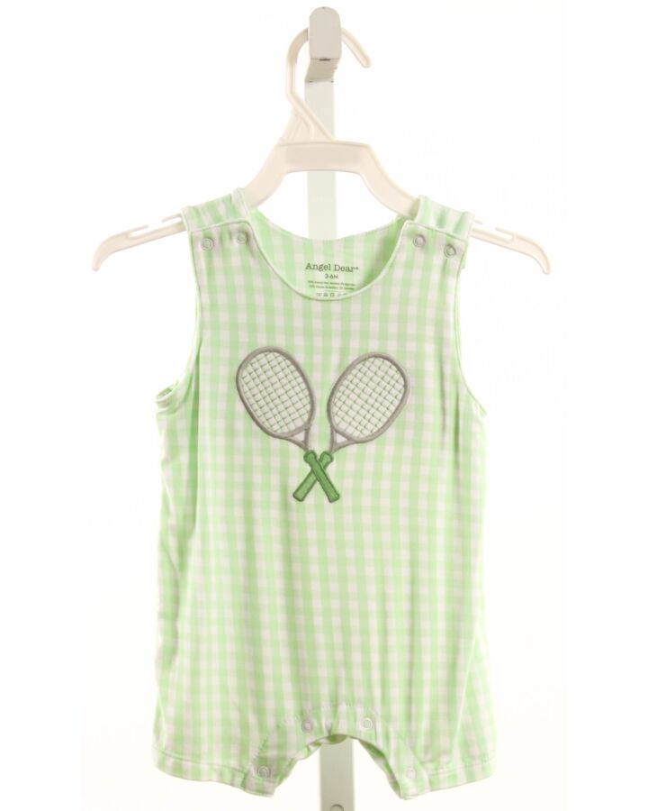 ANGEL DEAR  LT GREEN  GINGHAM APPLIQUED KNIT ROMPER