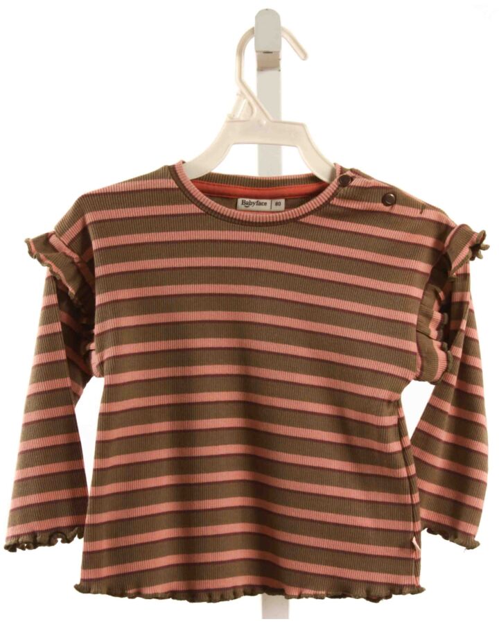 BABYFACE  BROWN  STRIPED  KNIT LS SHIRT WITH RUFFLE