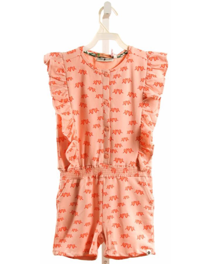 STAINS & STORIES  PINK   PRINTED DESIGN KNIT ROMPER WITH RUFFLE