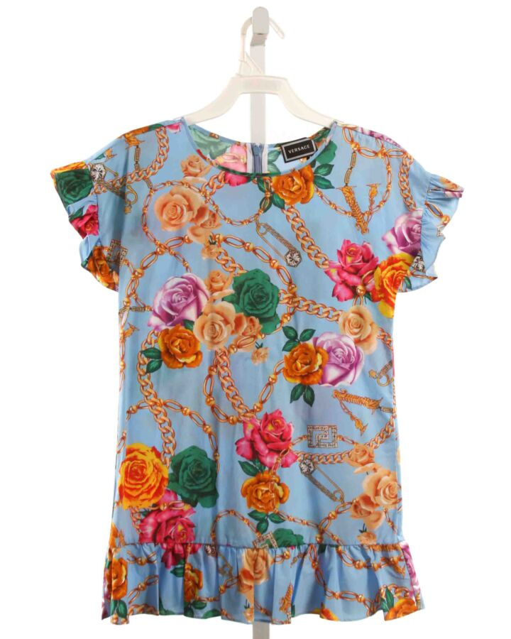 VERSACE  BLUE  FLORAL  DRESS WITH RUFFLE