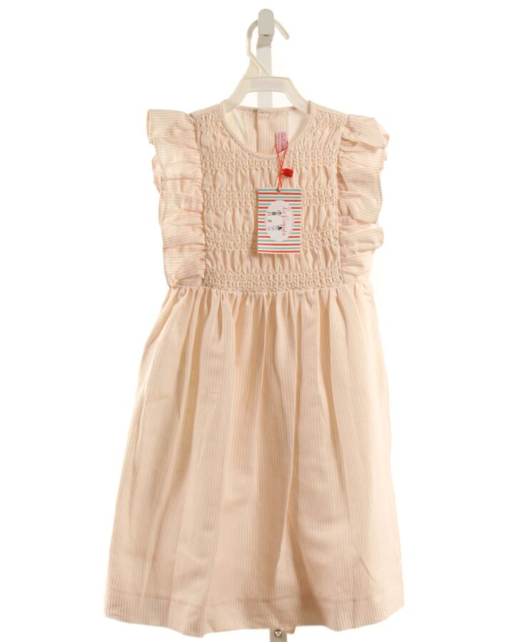 LA COQUETA  LT PINK LINEN STRIPED SMOCKED DRESS WITH RUFFLE