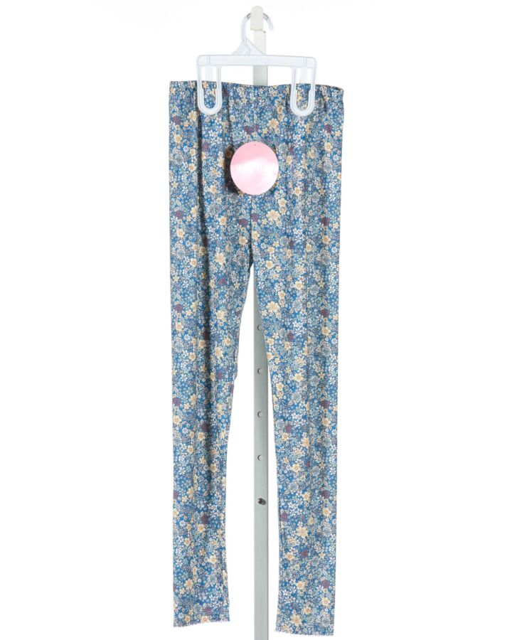 BISBY BY LITTLE ENGLISH  BLUE KNIT FLORAL  PANTS WITH PICOT STITCHING