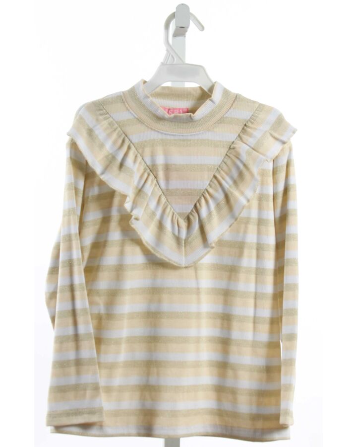 BISBY BY LITTLE ENGLISH  GOLD  STRIPED  KNIT LS SHIRT WITH RUFFLE