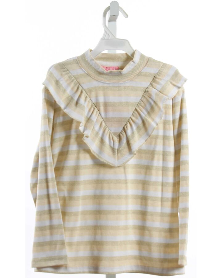 BISBY BY LITTLE ENGLISH  GOLD  STRIPED  KNIT LS SHIRT WITH RUFFLE