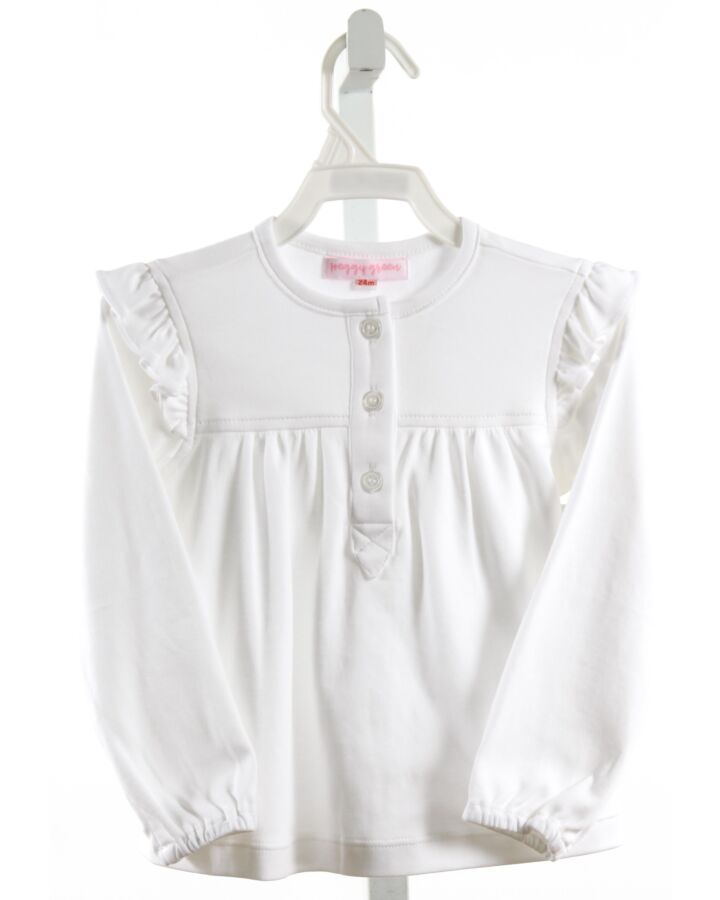 PEGGY GREEN  WHITE    KNIT LS SHIRT WITH RUFFLE