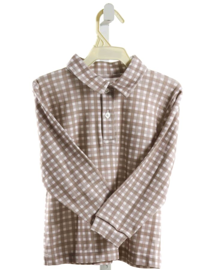 SUN HOUSE CHILDREN'S  BROWN  PLAID  KNIT LS SHIRT