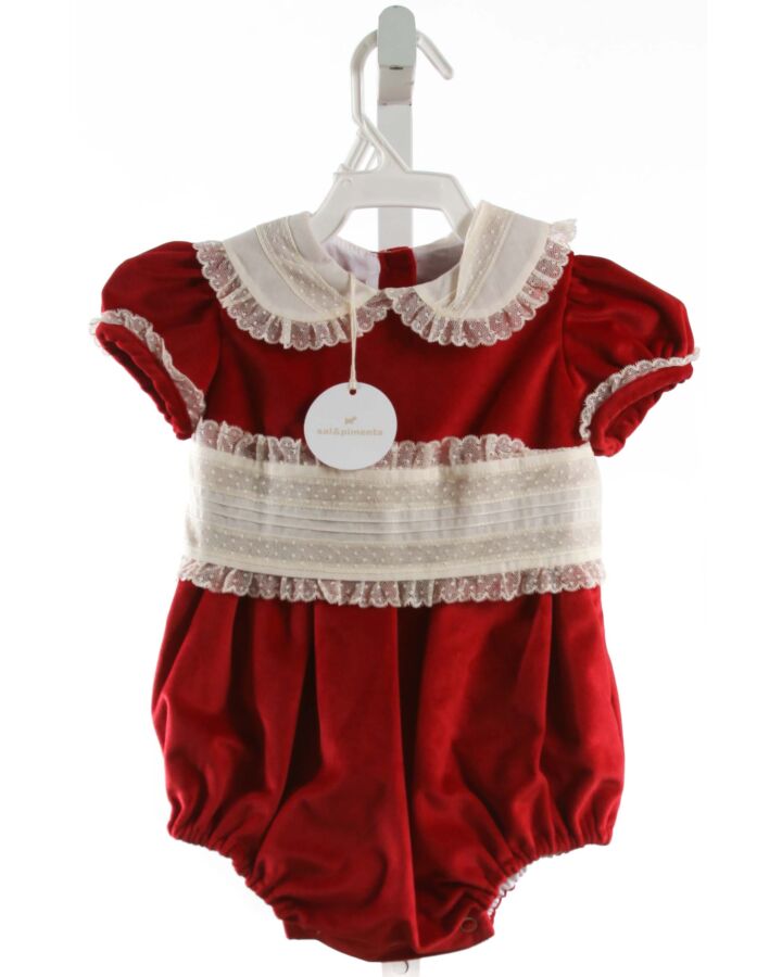 SAL & PIMENTA  RED VELVET   DRESSY BUBBLE WITH LACE TRIM