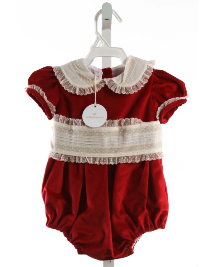 SAL & PIMENTA  RED VELVET   DRESSY BUBBLE WITH LACE TRIM