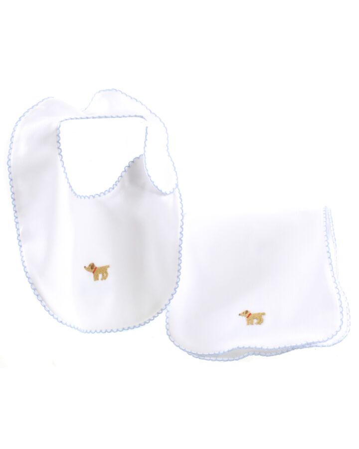 LITTLE ENGLISH  WHITE   EMBROIDERED BIB WITH PICOT STITCHING