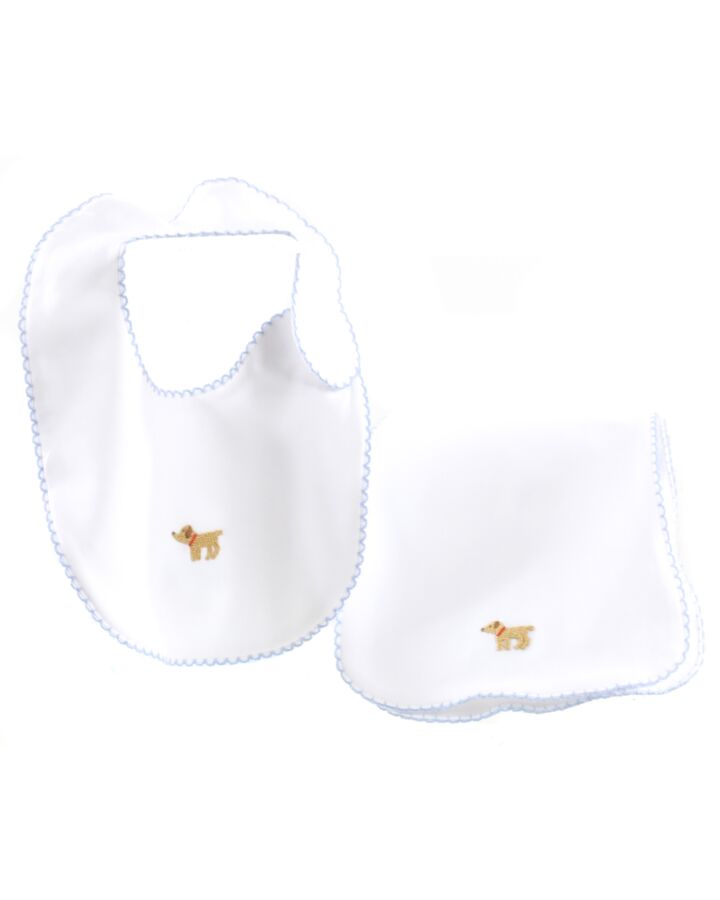 LITTLE ENGLISH  WHITE   EMBROIDERED BIB WITH PICOT STITCHING