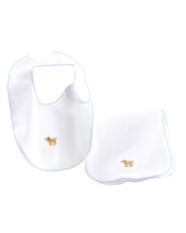 LITTLE ENGLISH  WHITE   EMBROIDERED BIB WITH PICOT STITCHING