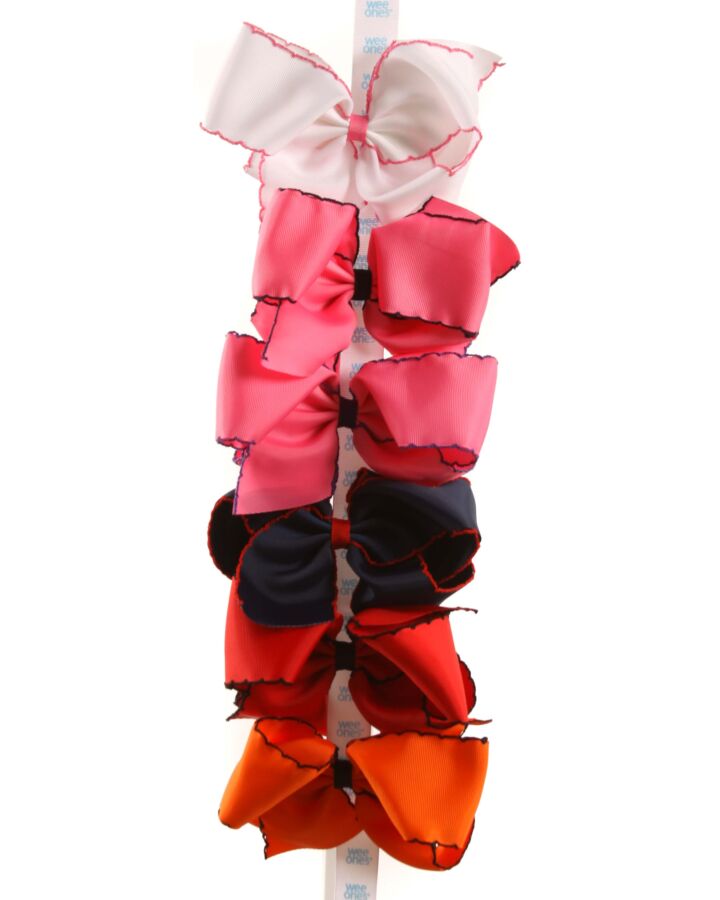WEE ONES  MULTI-COLOR    HAIR BOW WITH PICOT STITCHING