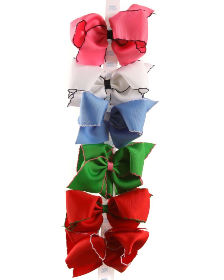 WEE ONES  MULTI-COLOR    HAIR BOW WITH PICOT STITCHING