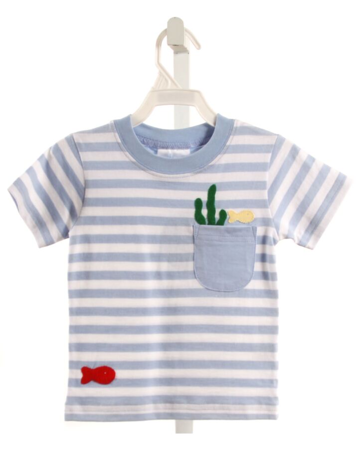 LITTLE ENGLISH  LT BLUE  STRIPED APPLIQUED KNIT SS SHIRT