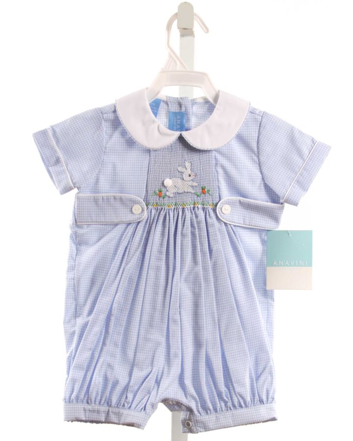 ANAVINI  LT BLUE  GINGHAM SMOCKED SHORTALL