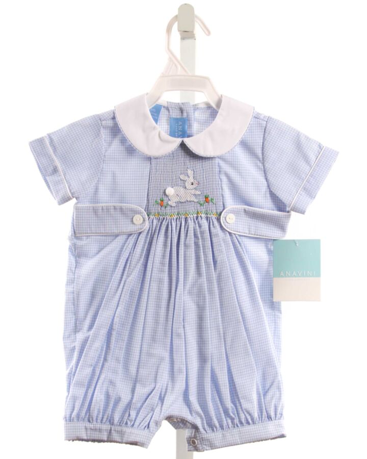 ANAVINI  LT BLUE  GINGHAM SMOCKED SHORTALL
