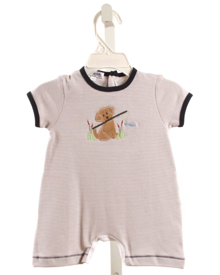 MAGNOLIA BABY  BROWN  STRIPED APPLIQUED KNIT SHORTALL