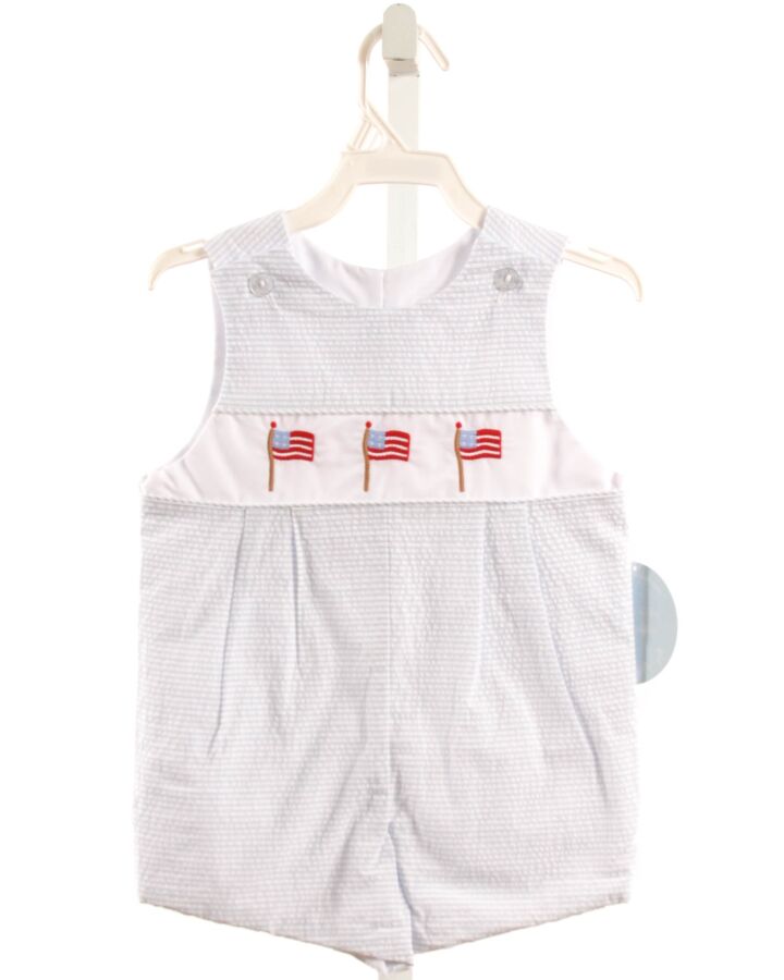 LITTLE ENGLISH  LT BLUE SEERSUCKER STRIPED EMBROIDERED JON JON