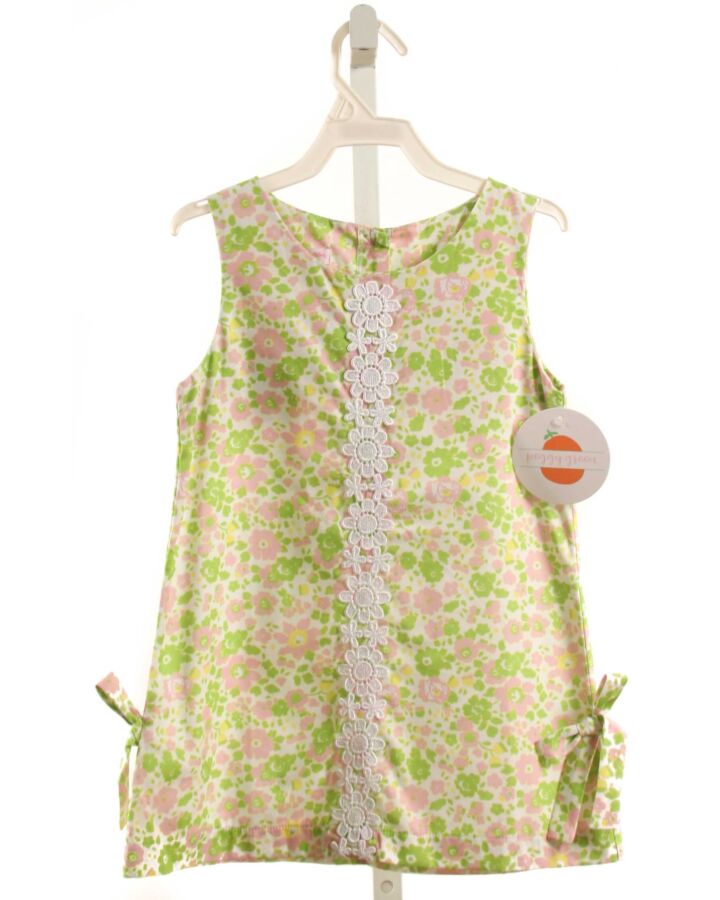 PEGGY GREEN  LIME GREEN  FLORAL  DRESS WITH LACE TRIM