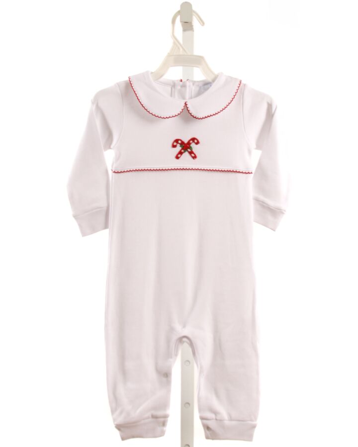 LITTLE ENGLISH  WHITE   EMBROIDERED KNIT ROMPER WITH PICOT STITCHING