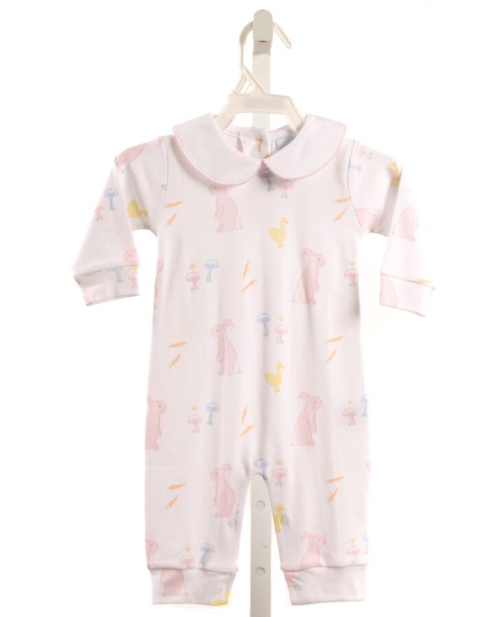 LITTLE ENGLISH  LT PINK  PRINT  KNIT ROMPER WITH PICOT STITCHING