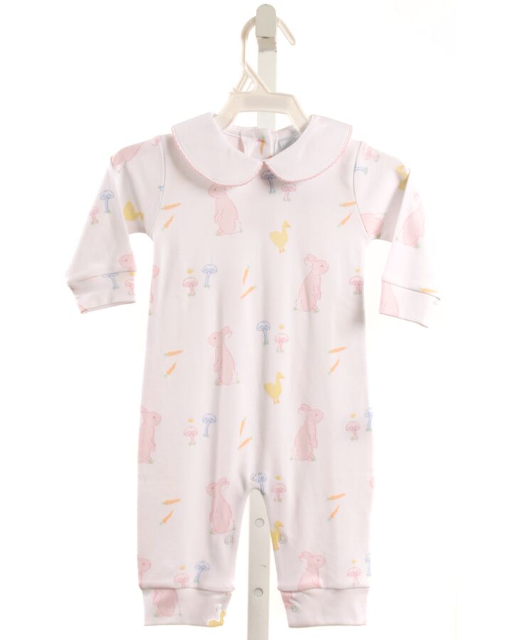 LITTLE ENGLISH  LT PINK  PRINT  KNIT ROMPER WITH PICOT STITCHING