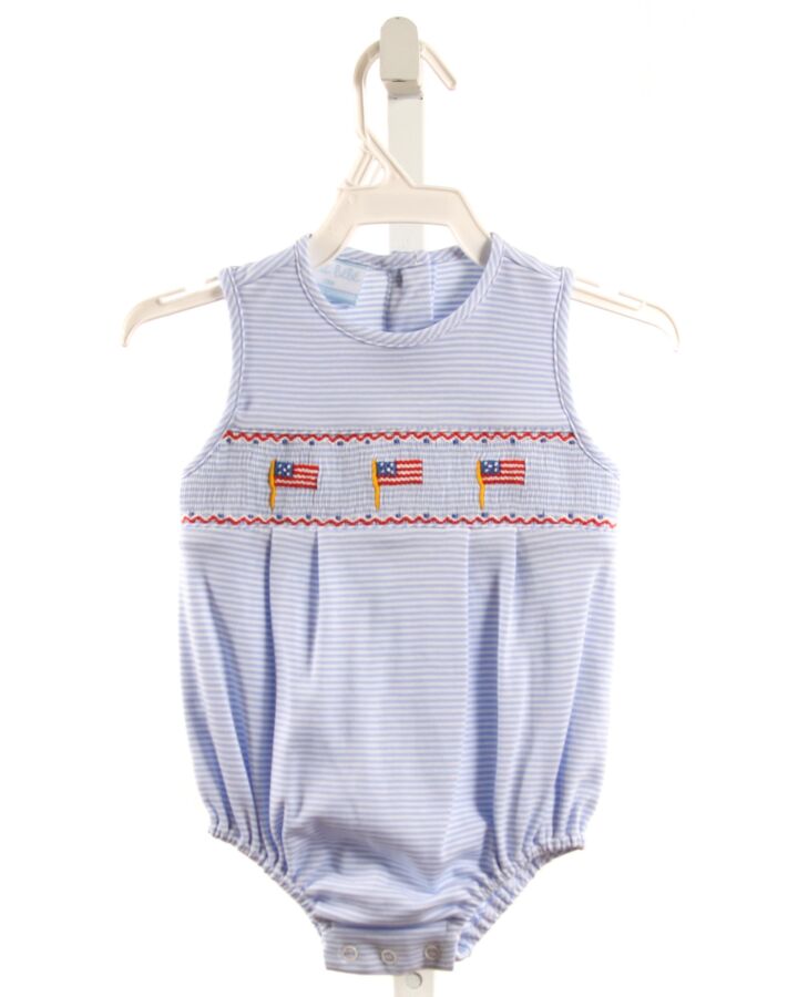 PETIT BEBE  BLUE  STRIPED SMOCKED KNIT BUBBLE