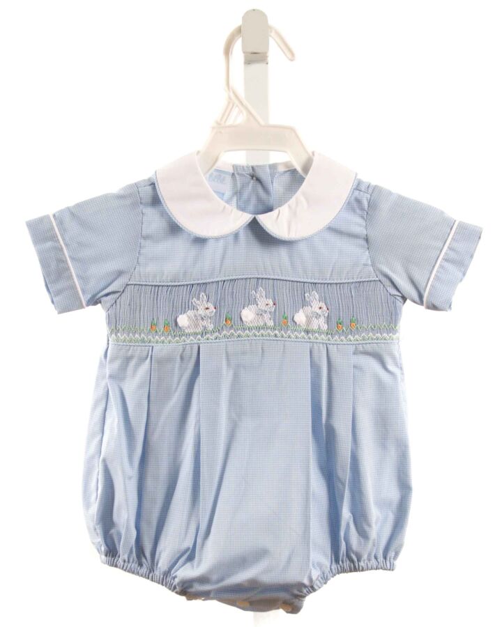 PETIT BEBE  BLUE  MICROCHECK SMOCKED BUBBLE