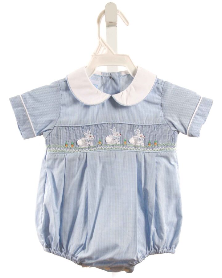 PETIT BEBE  BLUE  MICROCHECK SMOCKED BUBBLE