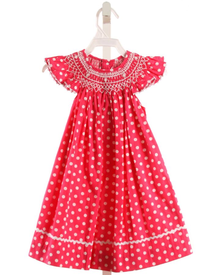 MOM & ME  HOT PINK  POLKA DOT SMOCKED DRESS WITH RIC RAC