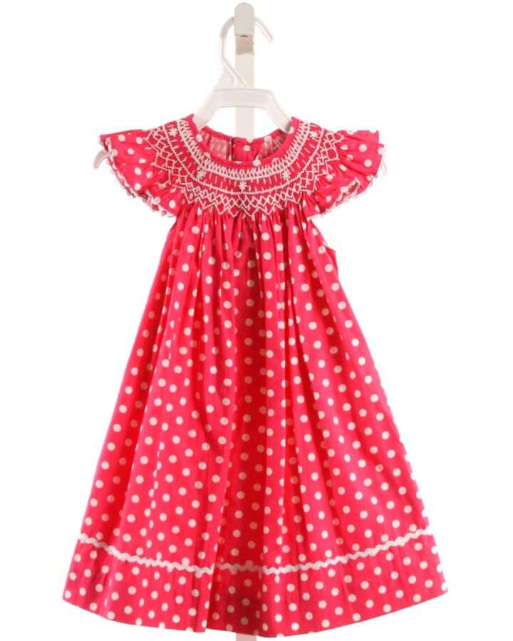 MOM & ME  HOT PINK  POLKA DOT SMOCKED DRESS WITH RIC RAC