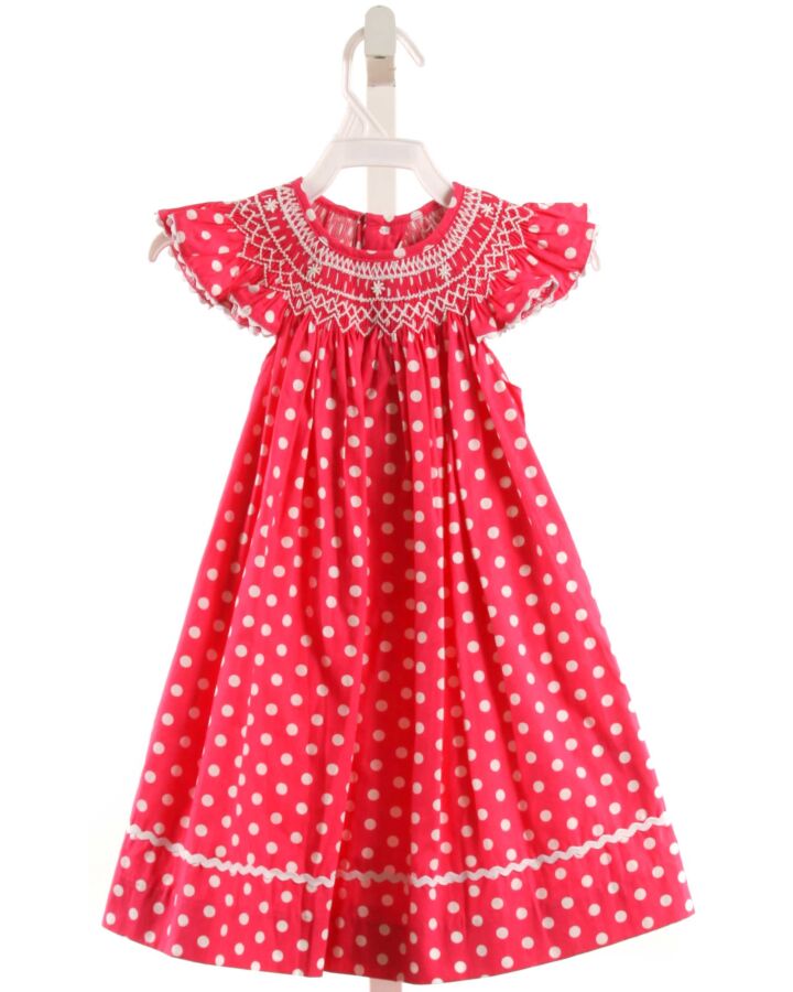 MOM & ME  HOT PINK  POLKA DOT SMOCKED DRESS WITH RIC RAC