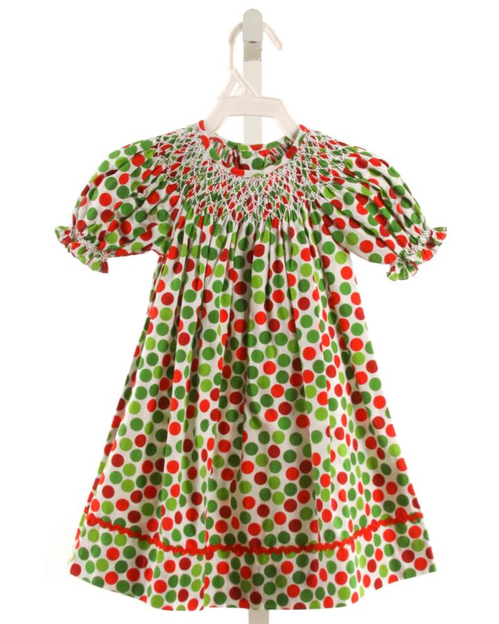 MOM & ME  GREEN  POLKA DOT SMOCKED DRESS WITH RIC RAC