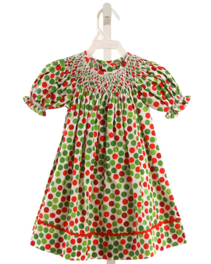 MOM & ME  GREEN  POLKA DOT SMOCKED DRESS WITH RIC RAC