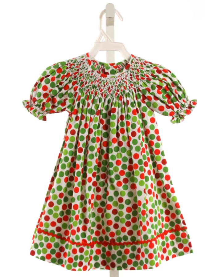 MOM & ME  GREEN  POLKA DOT SMOCKED DRESS WITH RIC RAC