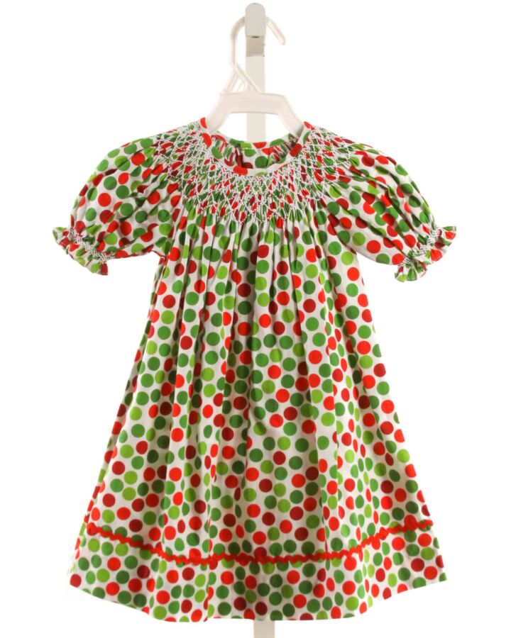 MOM & ME  GREEN  POLKA DOT SMOCKED DRESS WITH RIC RAC