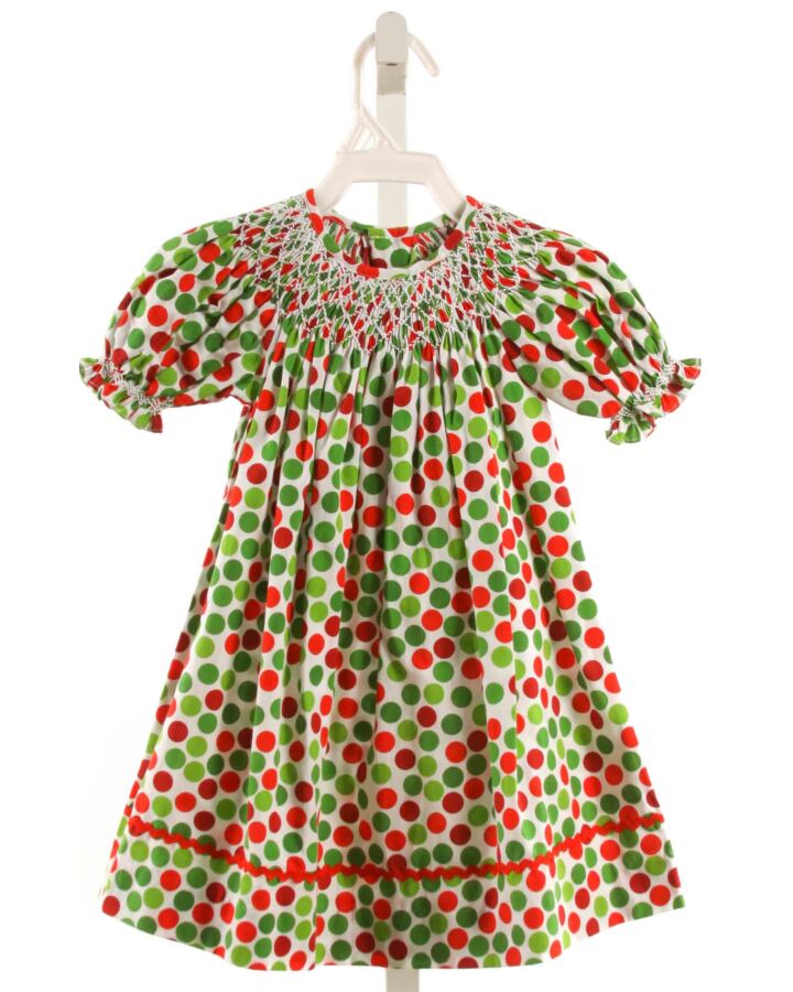 MOM & ME  GREEN  POLKA DOT SMOCKED DRESS WITH RIC RAC